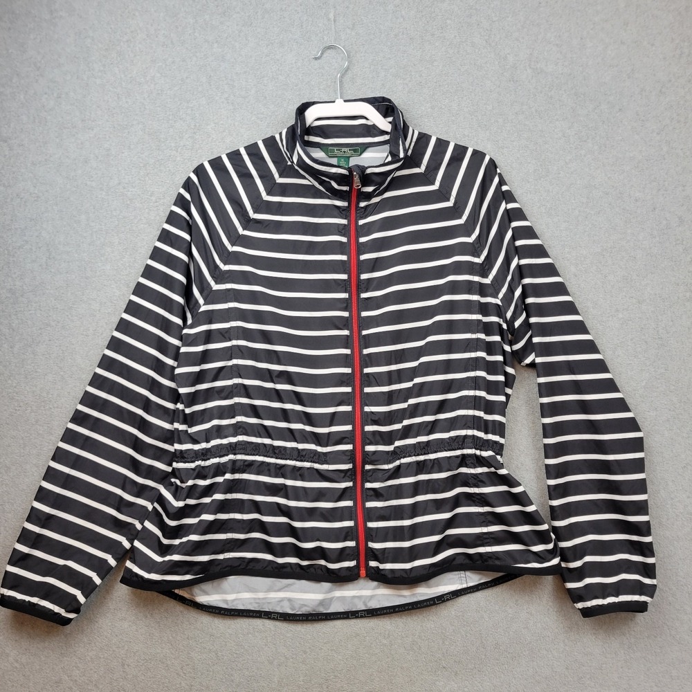 Vintage Lauren Ralph Lauren Active Jacket Womens L Black White Stripe Nautical - Picture 5 of 16
